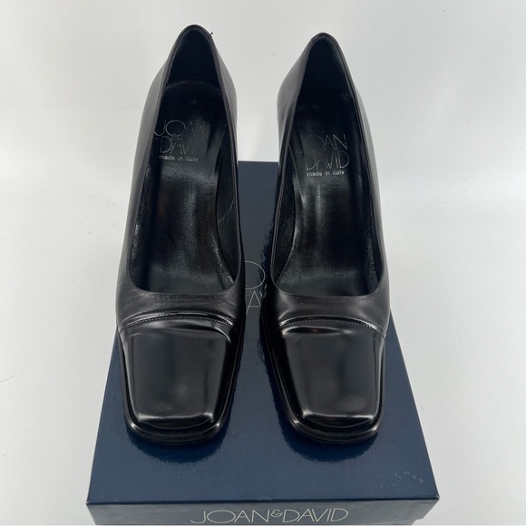 Joan & David Square Toe Block Heel Size 7.5 Black Leather Pumps - Picture 3 of 7